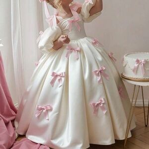 Elegant Cream and Pink Formal Kids Dress